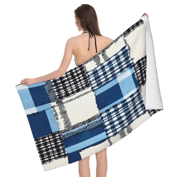 Large Microfiber Bath Towel Fast Absorbing Lightweight Beach Towel Travel Pool Shower Bathroom Beach Camping 52x32in Mediumblue Houndstooth Buffalo Plaid Tartan Check Scotland