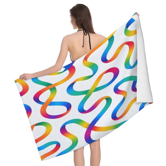 Large Microfiber Bath Towel Fast Absorbing Lightweight Beach Towel Travel Pool Shower Bathroom Beach Camping 52x32in Rainbow-Colored Seamless Ribbon Pattern