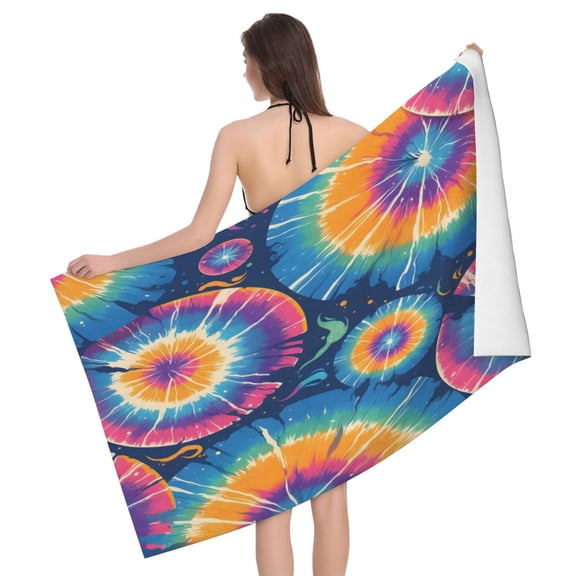 Large Microfiber Bath Towel Fast Absorbing Lightweight Beach Towel Travel Pool Shower Bathroom Beach Camping 52x32in Silver Tie Dye Vibrant Colors And Swirling Patterns