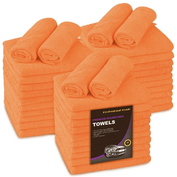 Large Microfiber Cleaning Towels, 36-Pack, Ultra Soft Plush Wash-Cloth, Professional Grade Premium Micro-Fiber Detailing Cleaning Cloths for Car, Household and Commercial (Orange, 16" x 16")