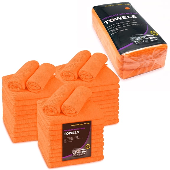 Large Microfiber Cleaning Towels, 36-Pack, Ultra Soft Plush Wash-Cloth, Professional Grade Premium Micro-Fiber Detailing Cleaning Cloths for Car, Household and Commercial (Orange, 16" x 16")