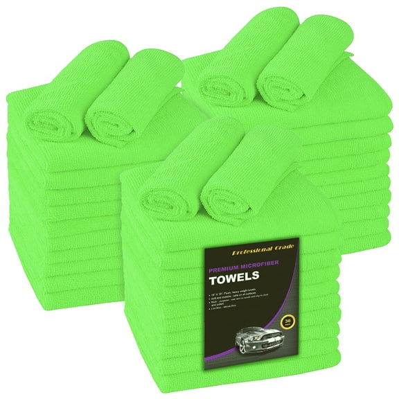 Large Microfiber Cleaning Towels, 36-Pack, Ultra Soft Plush Wash-Cloths. Blue Horizon Products (Green, 16" X 16")
