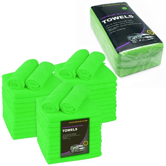 Large Microfiber Cleaning Towels, 36-Pack, Ultra Soft Plush Wash-Cloths. Blue Horizon Products (Green, 16" X 16")