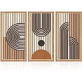 thumbnail image 1 of Large Mid Century Modern Wall Art Framed Abstract Geometric Wall Art Set of 3 Wood Boho Wall Decor for Living Room Bedroom Office 16 x32 Inch, 1 of 8