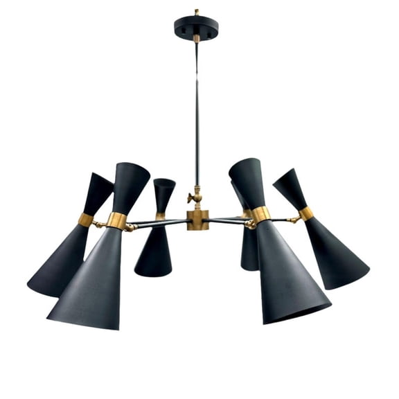 Large Mid-Century Sputnik Chandelier | Handmade 6-Arm Stilnovo Chandelier | Black Ceiling Light with 12 Lights | 28" Bow Tie Design