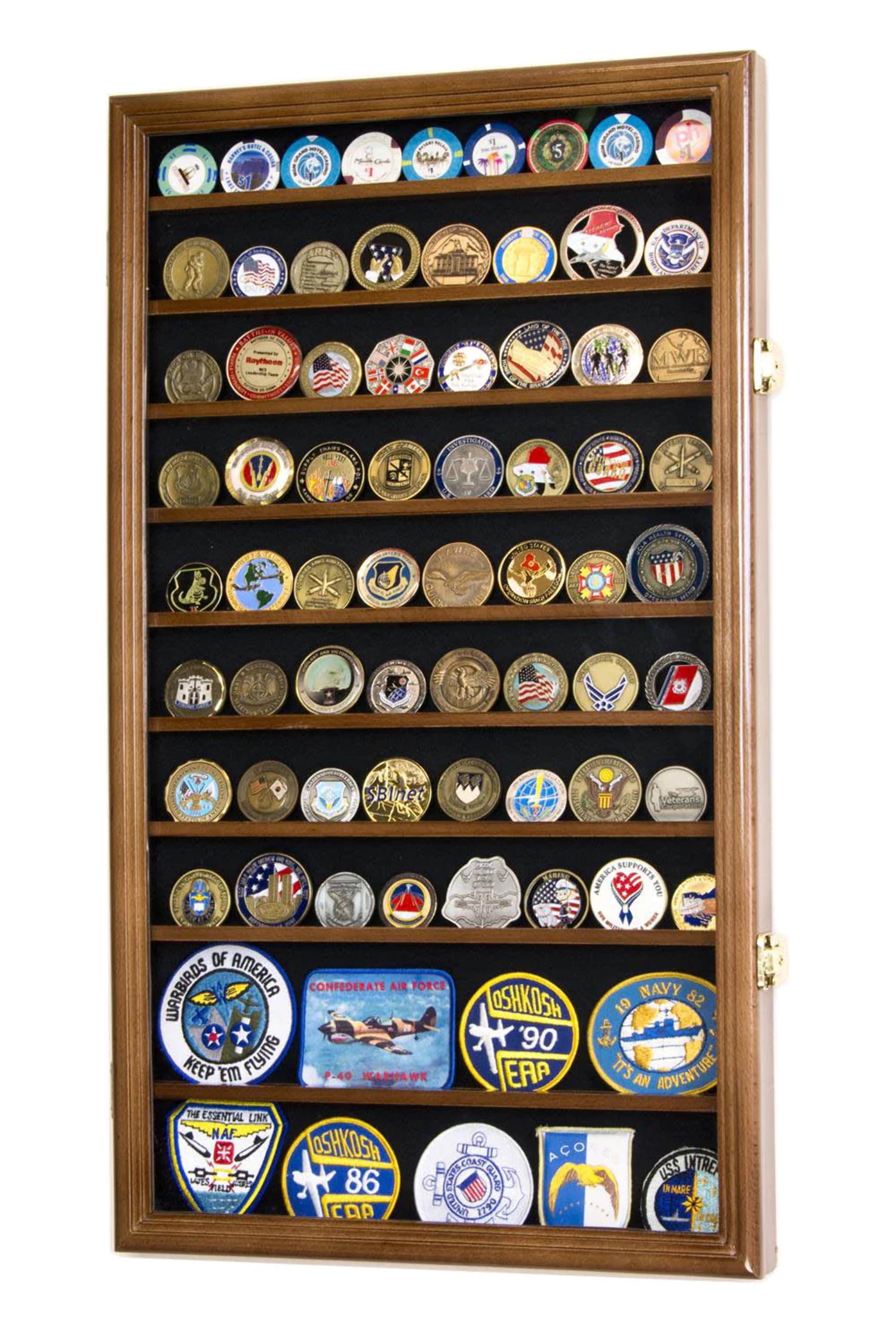 Military Style Large Challenge Coin Display Case Lockable Holder with Organizing Rack