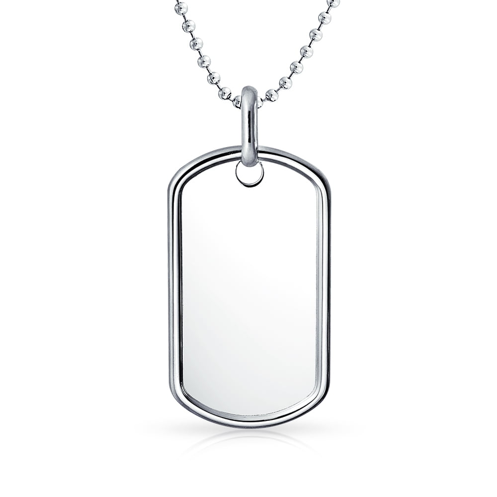 Large Military Dog Tag Pendant Necklace 925 Silver Bead Ball Chain