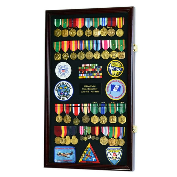 Large Military Medals, Pins, Patches, Insignia, Ribbons, Flag Display Case Cabinet