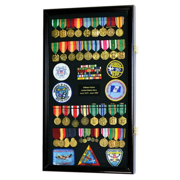 Large Military Medals, Pins, Patches, Insignia, Ribbons, Flag Display Case Cabinet