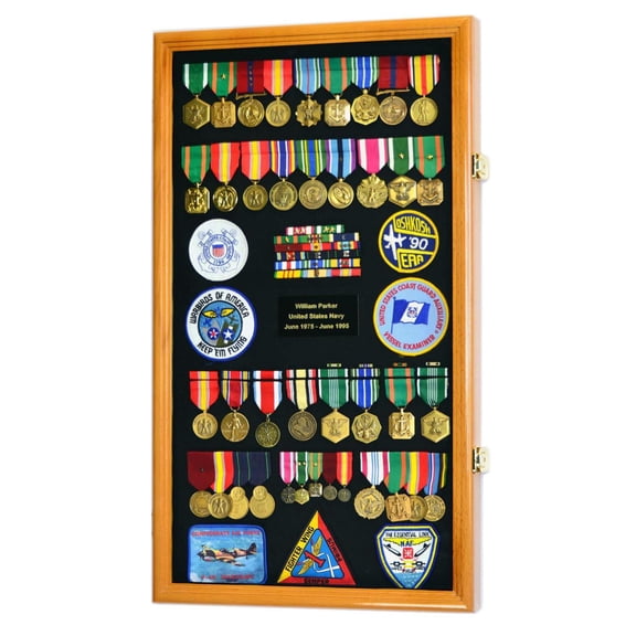 Large Military Medals, Pins, Patches, Insignia, Ribbons, Flag Display Case Cabinet