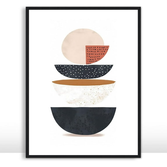 Large Minimalist Poster of Layered Shapes, Geometric Abstract Wall Art Prints for Living Room Office Entryway Decoration, Boho Artwork, Unframed, Size 16x20 / 40x50 cm