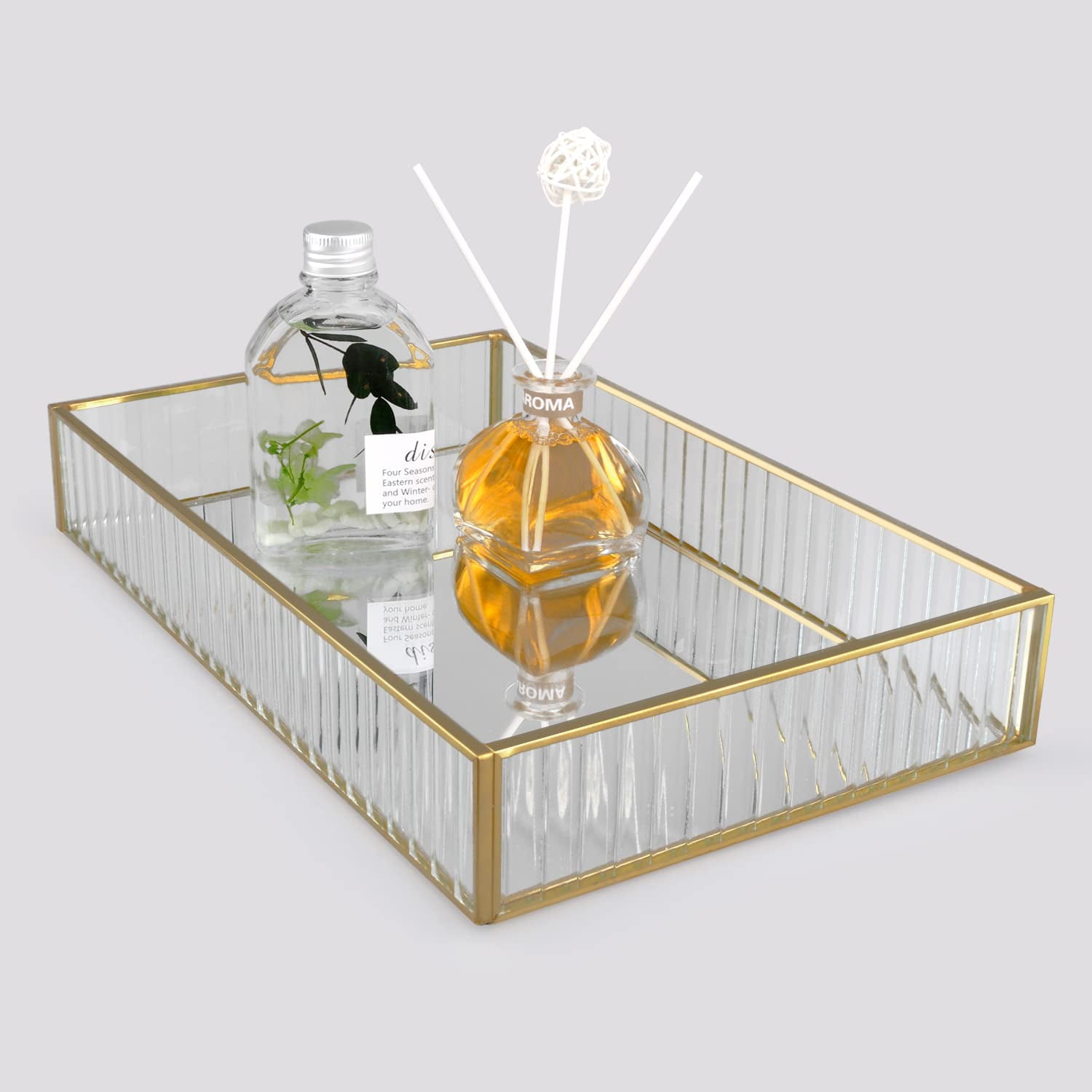 Large Mirror Makeup Vanity Tray 12 x 8 Glass Perfume Cosmetic Organizer ...