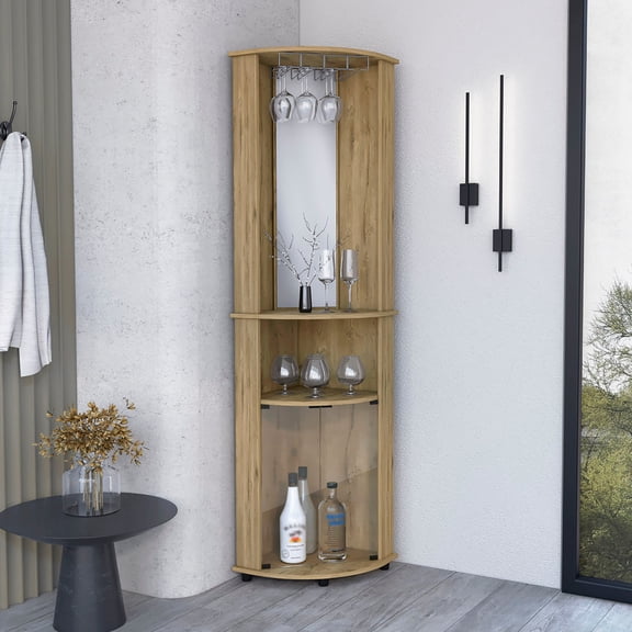 Large Mirror and Twin Glass Doors Bar Cabinet | Suitable for Displaying Your Collection | Add Elegance to Your Space