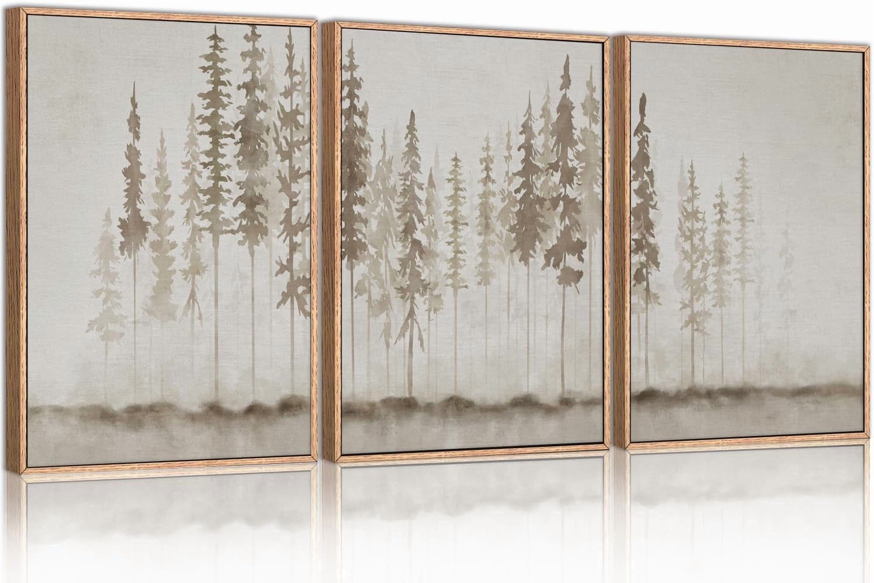 Large Misty Forest Framed Canvas Art Print Set, Modern Foggy Pine Tree ...