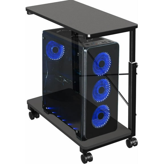 Large Mobile Adjustable 2-Tier PC Stand, Premium Gaming CPU Computer Tower and Mouse Storage, Rolling Floor Cart, Locking Caster Wheels, Black, CART-PC03P