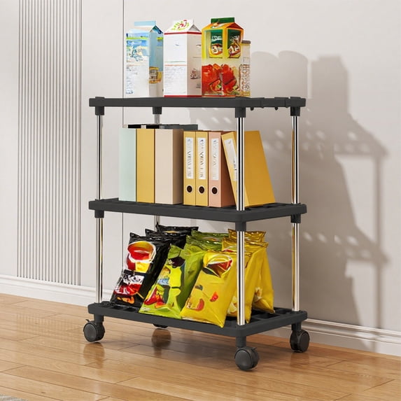 Large Mobile Floor Shelving Unit, Adjustable Tier Storage Cart for Kitchen, Bathroom & Snack Organizer Rack