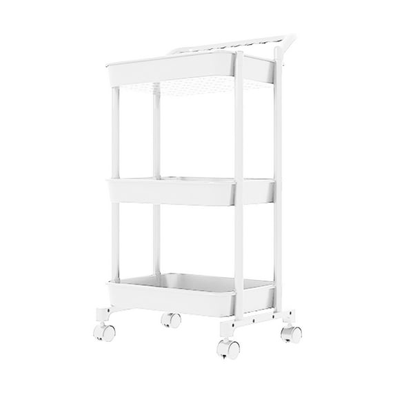 Large Mobile Storage Cart with Wheels 3-Tier Adjustable Shelving Unit for Kitchen Bathroom Snack Organization White Plastic Organizer Rack