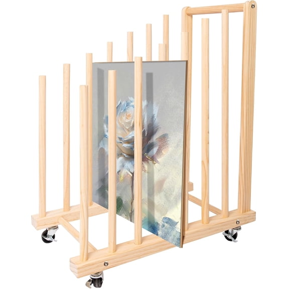 Large Mobile Wooden Print Rack with Castors - Artist Display and Storage Stand for Canvas, Artwork, Panels, Posters and Craft Drying