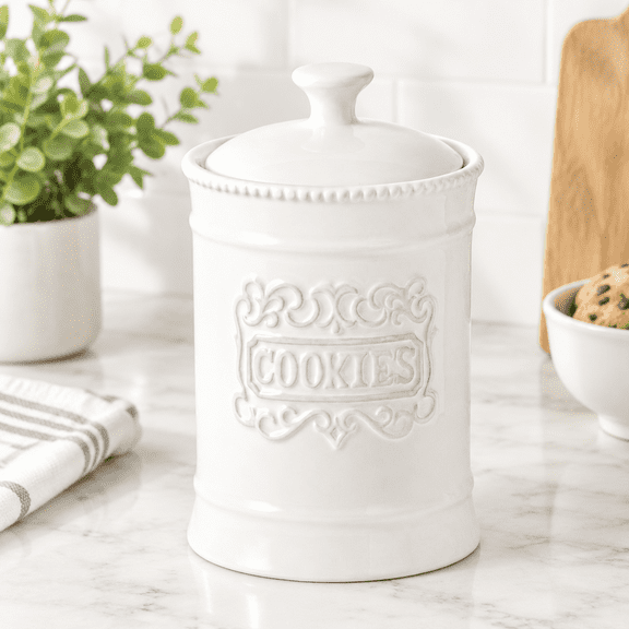 Large Model Ceramic Cookie Jar With Lid, Airtight Food Storage Canister For Kitchen Counter Decor