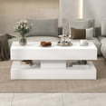 thumbnail image 1 of Large Modern 2-Tier High-gloss Surface LED Coffee Table, with 15 Color Options and 4 Lighting Modes, Stylish Glass Top Design, with Anti-Scratch Feet & Silent Slide Storage, White, 1 of 6