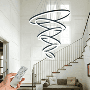 Large Modern 6 Ring Chandelier LED Chandeliers, Black High Ceiling Pendant Light with Remote Control, Ring Pendant Ceiling  Light for Entryway, Foyer, Staircase, Living Room