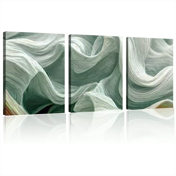 Large Modern Abstract Canvas Wall Art Minimalist Decor with Smooth in Green &amp; White, Perfect for Living Room, Bedroom, or Dining Area 12*16inch*3pcs