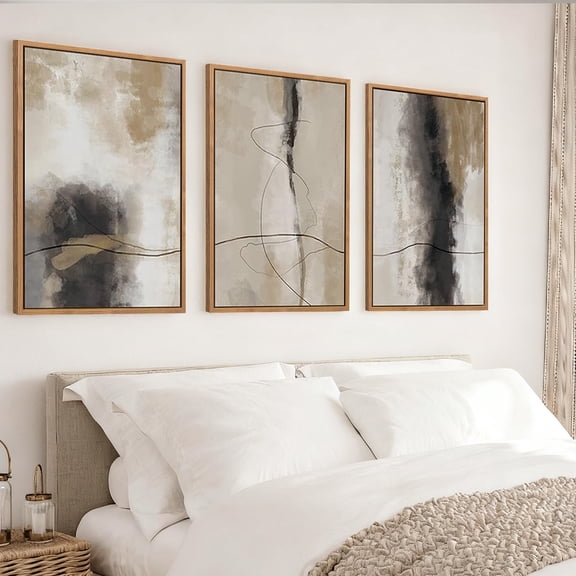 Large Modern Abstract Shapes Framed Wall Art Set Neutral Black and White Canvas Wall Decor Minimalist Nordic Wall Painting Set of 3 for Living Room Bedroom Dining Room Office 24"x36"