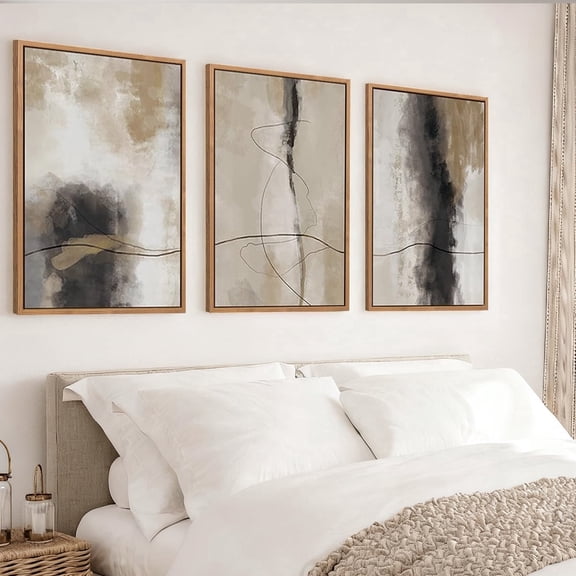 Large Modern Abstract Shapes Framed Wall Art Set Neutral Black and White Canvas Wall Decor Minimalist Nordic Wall Painting Set of 3 for Living Room Bedroom Dining Room Office 24"x36"