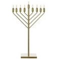 thumbnail image 1 of Large Modern Antique Gold Nine Branch Electric Chabad Style Hanukkah Menorah with Flame Shaped LED Bulbs, 1 of 8