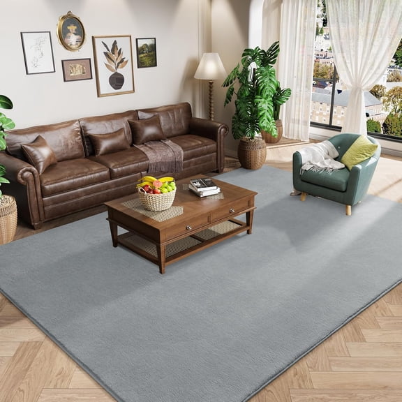 Large Modern Area Rugs for Bedroom Living Room, 6x9 Feet Grey Thickened Memory Foam Rug, Fluffy Indoor Washable Rugs Non Slip Minimalist Carpet for Boys Girls Dorm Nursery Room Decor