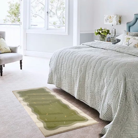 Large Modern Bedside Runner 15.7x31.5 - Super Soft Shaggy Fluffy Area Rug, Non Slip Rubber Back, Plush High Pile Carpet for Bedroom Living Room Hallway Entryway Decor, Easy Clean Gray Green Yellow