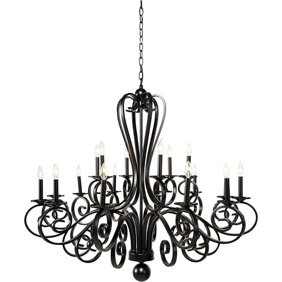 Large Modern Black Iron Ornate French Scroll 18 Arms Chandelier Pendant Lamp