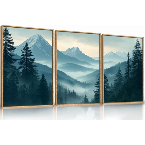 Large Modern City Moon Framed Canvas Wall Art,Forest Misty Wall Decor,Winter Town Night Wall Painting,Nature Landscape Picture Artwork for Living Room,Bedroom,Dining Room,Office -16"x24"x3