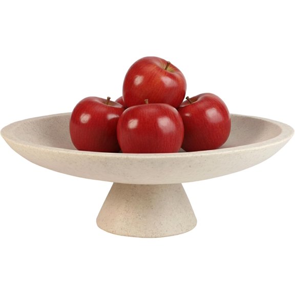 Large Modern Decorative Bowl for Home Decor Fruit Organic Catch All Key Kitchen Entryway Shelf Coffee Table With Pedestal,Artificial Stone Beige