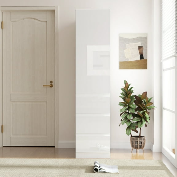 Large Modern Kitchen Pantry Cabinet in White with Multiple Shes and Drawers
