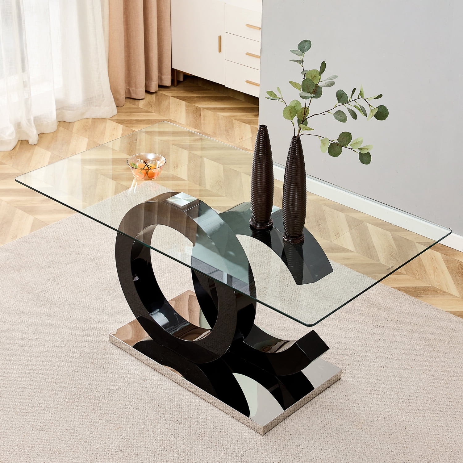 Large Modern Minimalist Rectangular Glass Dining Table For 6-8 With 0. ...