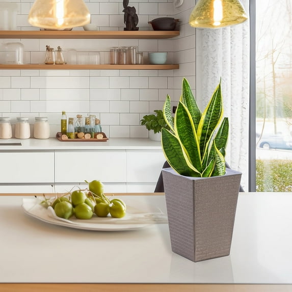 Modern Large Self Watering Planter with Drain Holes for Indoor Outdoor Garden Patio Front Porch Lightweight Pot