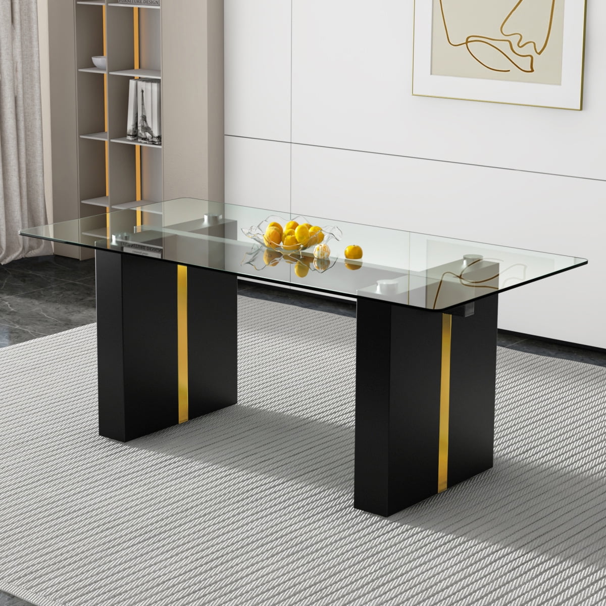 71'' Glass Table with MDF Table Legs, Dining Table with 0.39'' Tempered ...