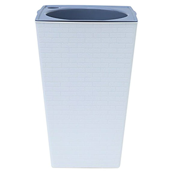 Large Modern Tall Planter With Self Watering And Drainage - 10 Inch Brick Textured Flower Pot For Indoor Outdoor Use