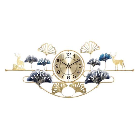 Large Modern Wall Clock, Living Room Clock Wall Silent, 3D Wall Sculptures Ginkgo, Wall Decoration Metal, Modern Wall Art Home Decor For Living Room Bedroom Dining Room