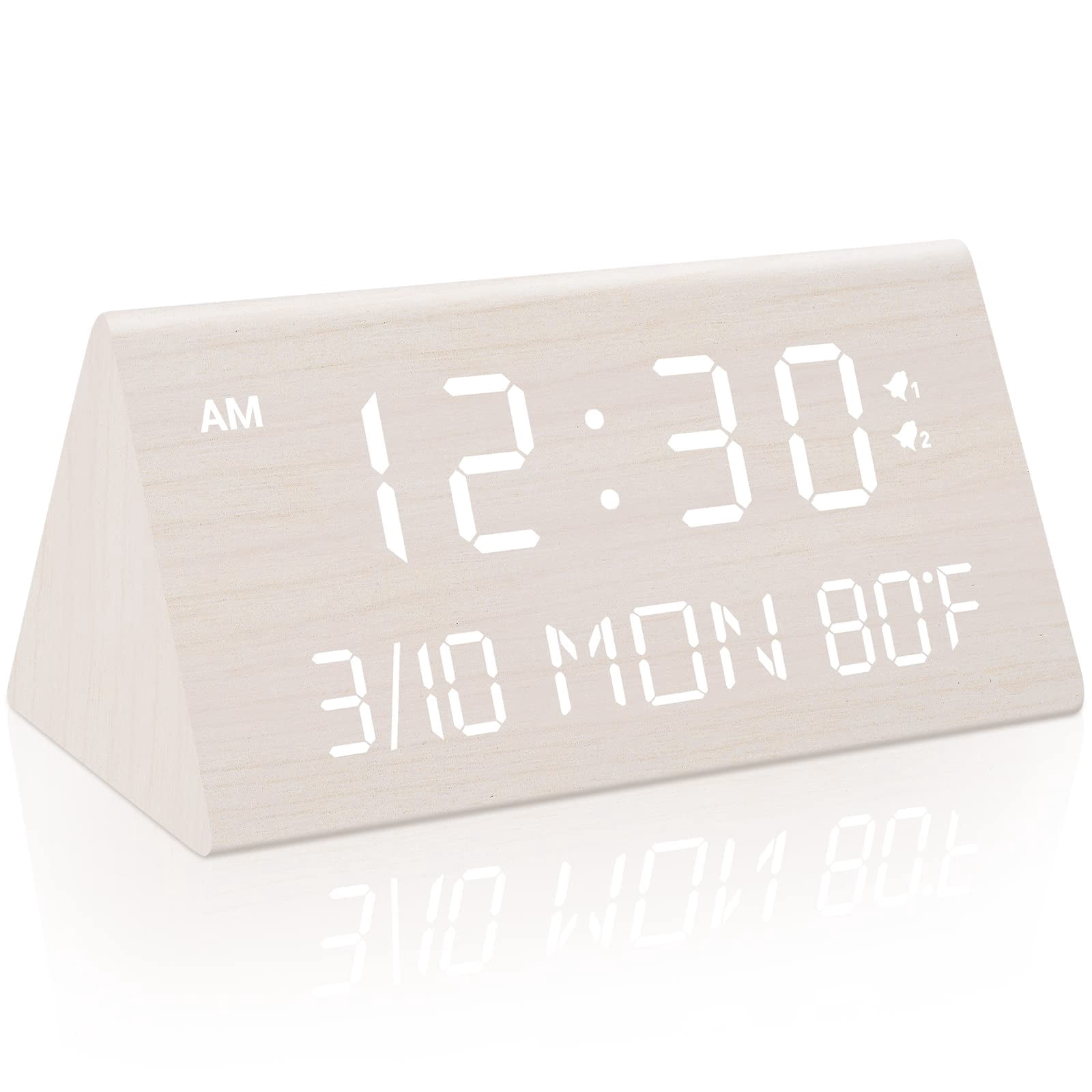 Large Modern Wood‑Grain Digital Alarm Clock with Temperature Display ...