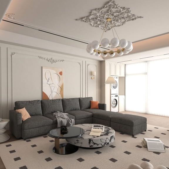 Large Modular Sectional with Remote Control Storage / U-Shape Couch for Living Room