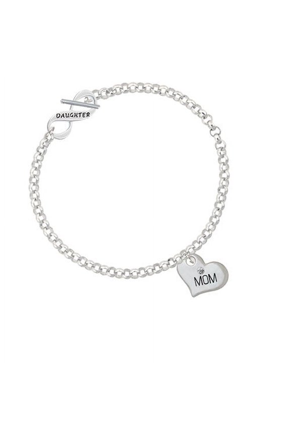 Large ''Mom'' Heart with Clear Crystal Daughter Infinity Toggle Chain Bracelet