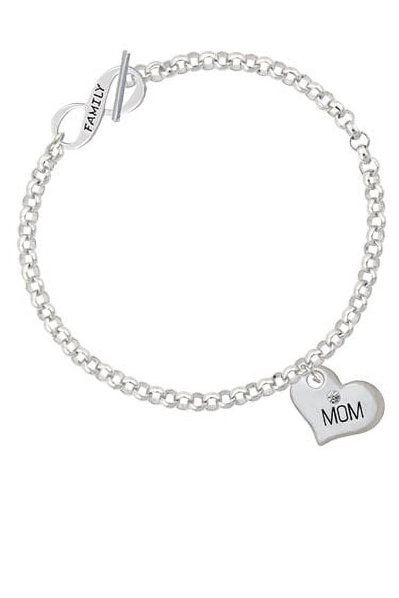 Large ''Mom'' Heart with Clear Crystal Family Infinity Toggle Chain Bracelet