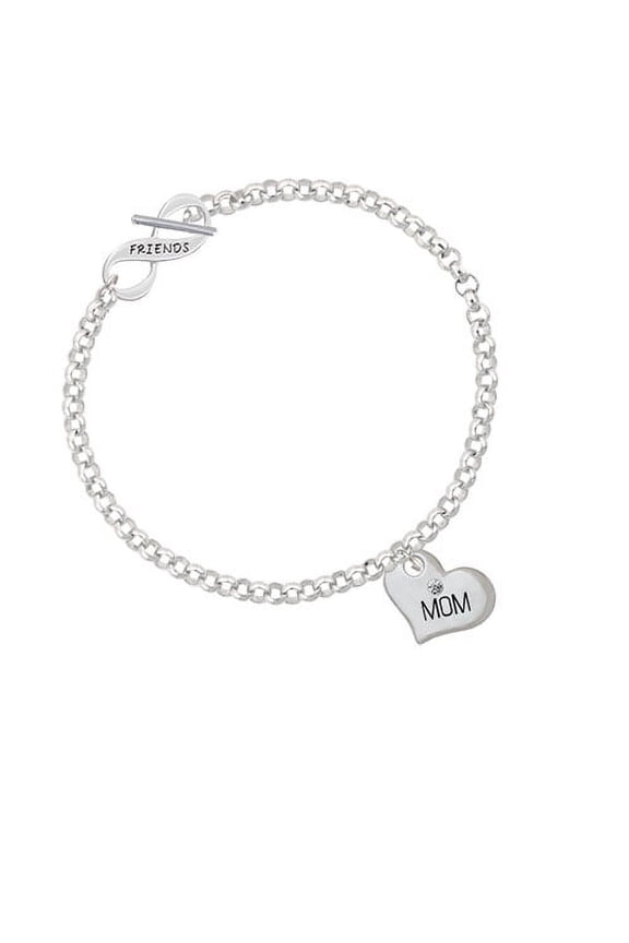 Large ''Mom'' Heart with Clear Crystal Friends Infinity Toggle Chain Bracelet