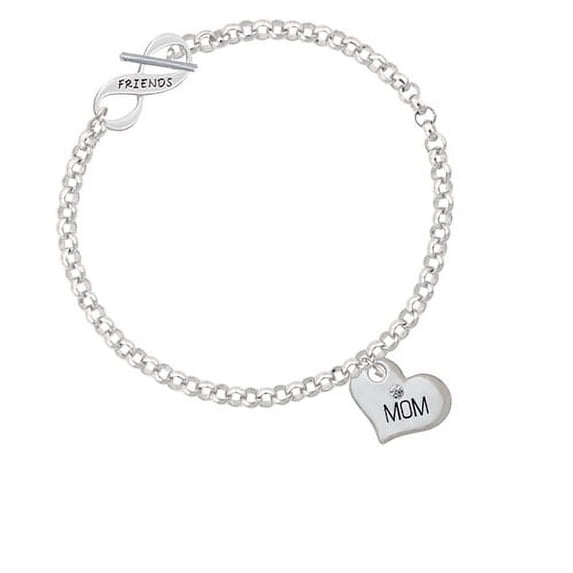 Large ''Mom'' Heart with Clear Crystal Friends Infinity Toggle Chain Bracelet