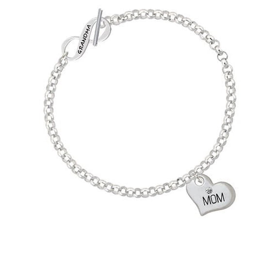 Large ''Mom'' Heart with Clear Crystal Grandma Infinity Toggle Chain Bracelet