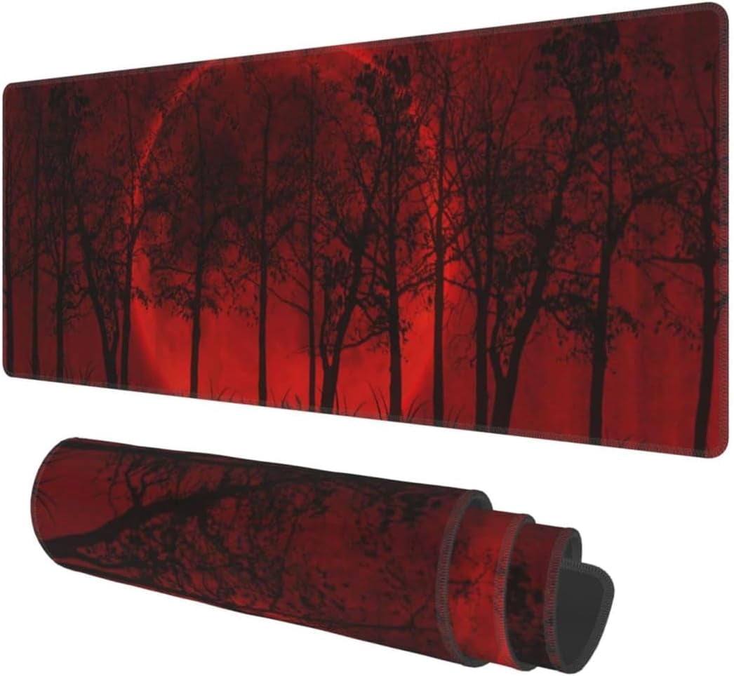 Tree Mouse Gaming Large Moon and Trees Gaming Mouse Pad XXL Extended Red Non-Slip Rubber ...