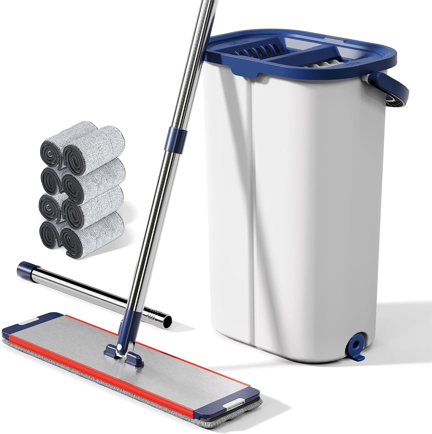 Large Mop and Bucket System with Wringer Set, Hands-Free Flat Mops for ...