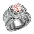 thumbnail image 1 of Large Morganite Engagement Ring 18K White Gold Halo Rings for women 7.30 mm 6.35 carat (G,VS1), 1 of 5